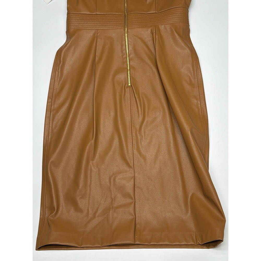 Calvin Klein Womens Faux Leather Belted Sheath‎ Dress Cognac Brown Size 8 - Picture 8 of 13